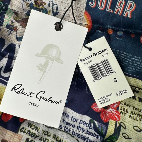 Robert Graham Quilted Puffer Jacket Mens Small Black Galaxy Lining Full Zip NEW - Picture 9 of 11